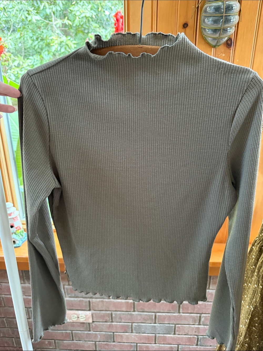 Ribbed Mock Neck Olive Long-Sleeve Top